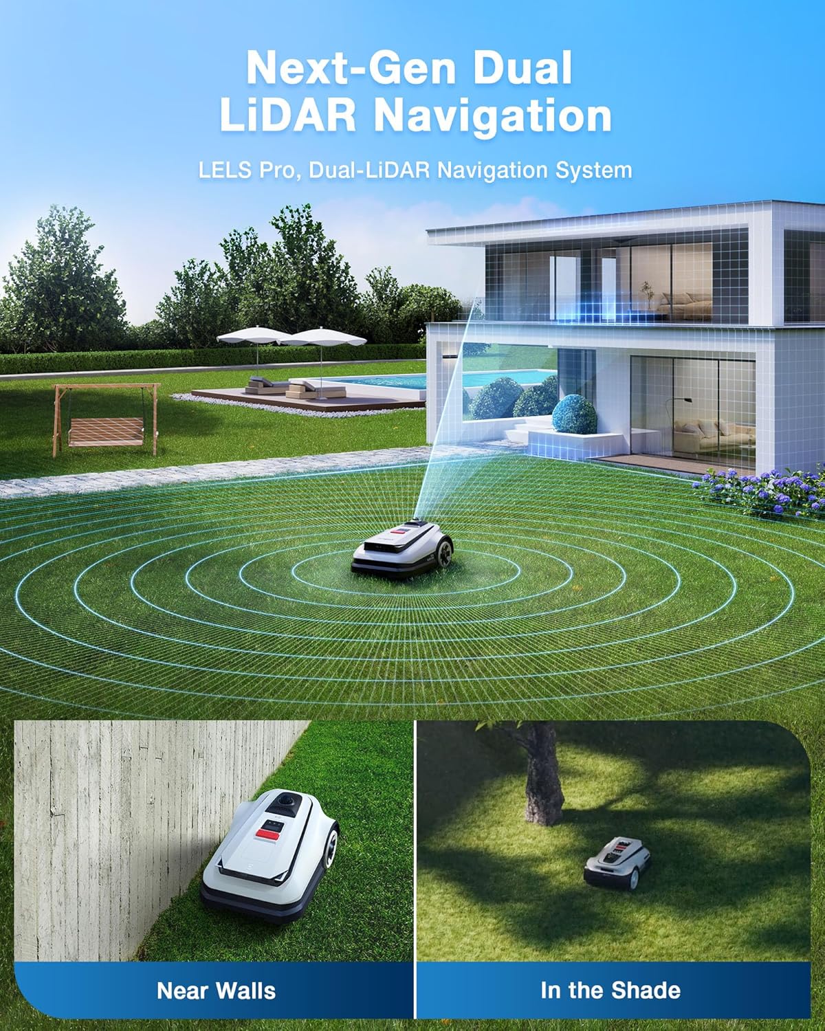 ECOVACS Goat A3000 LiDAR Robot Lawn Mower, Dual-LiDAR Navigation,Suitable for 3/4 Acre, 13” Cutting Width, 45min Fast Charging, Precise Edge Mowing, Smart Lawn Mower for Large Garden