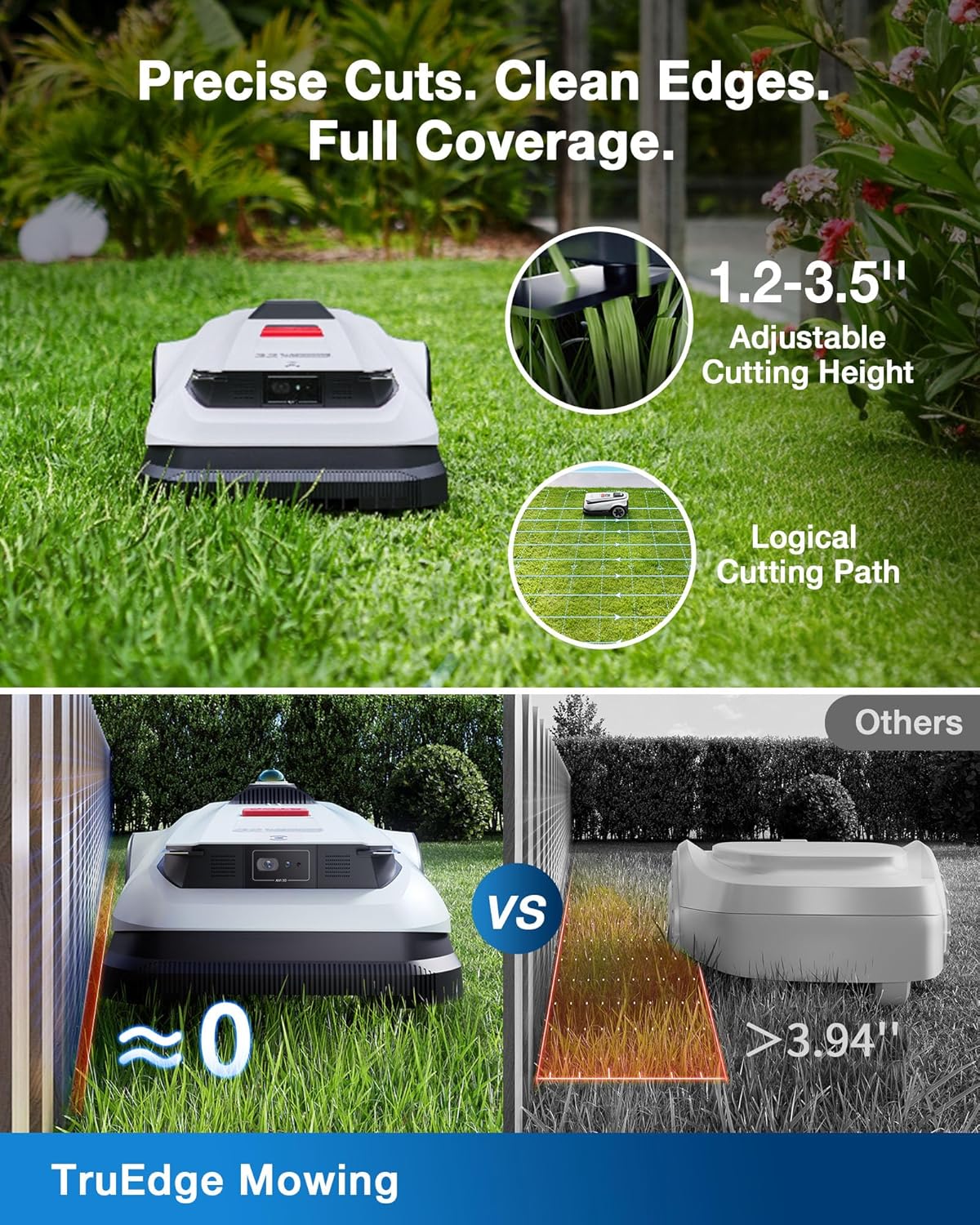 ECOVACS Goat A3000 LiDAR Robot Lawn Mower, Dual-LiDAR Navigation,Suitable for 3/4 Acre, 13” Cutting Width, 45min Fast Charging, Precise Edge Mowing, Smart Lawn Mower for Large Garden