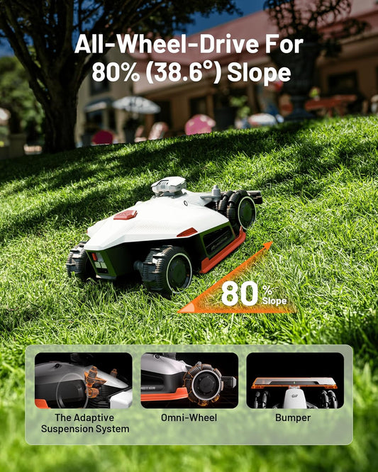 Mammotion LUBA 2 AWD 5000X Robot Lawn Mower with 4G, All-Wheel-Drive for 80% Slope, Perimeter Wire Free for 1.25 Acres, UltraSense AI Vision & RTK Auto-Mapping, 1.0"-2.7" Adjustable Cutting Height