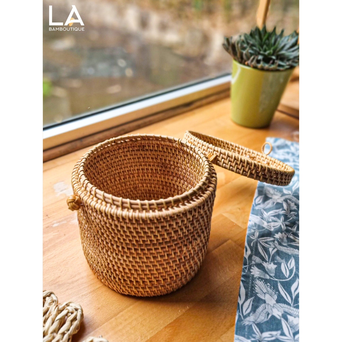Boîte à Mouchoirs Rangement Rotin Osier Tressé Artisanal Ronde Carrée Naturelle Décorative
