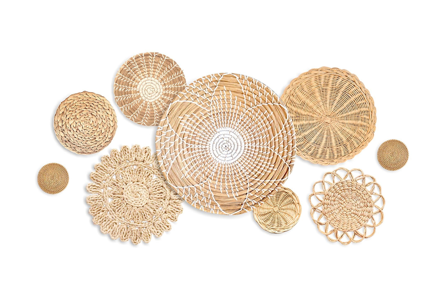 Set de Paniers Muraux Bohèmes en Rotin, Décoration Murale Écologique Artisanale