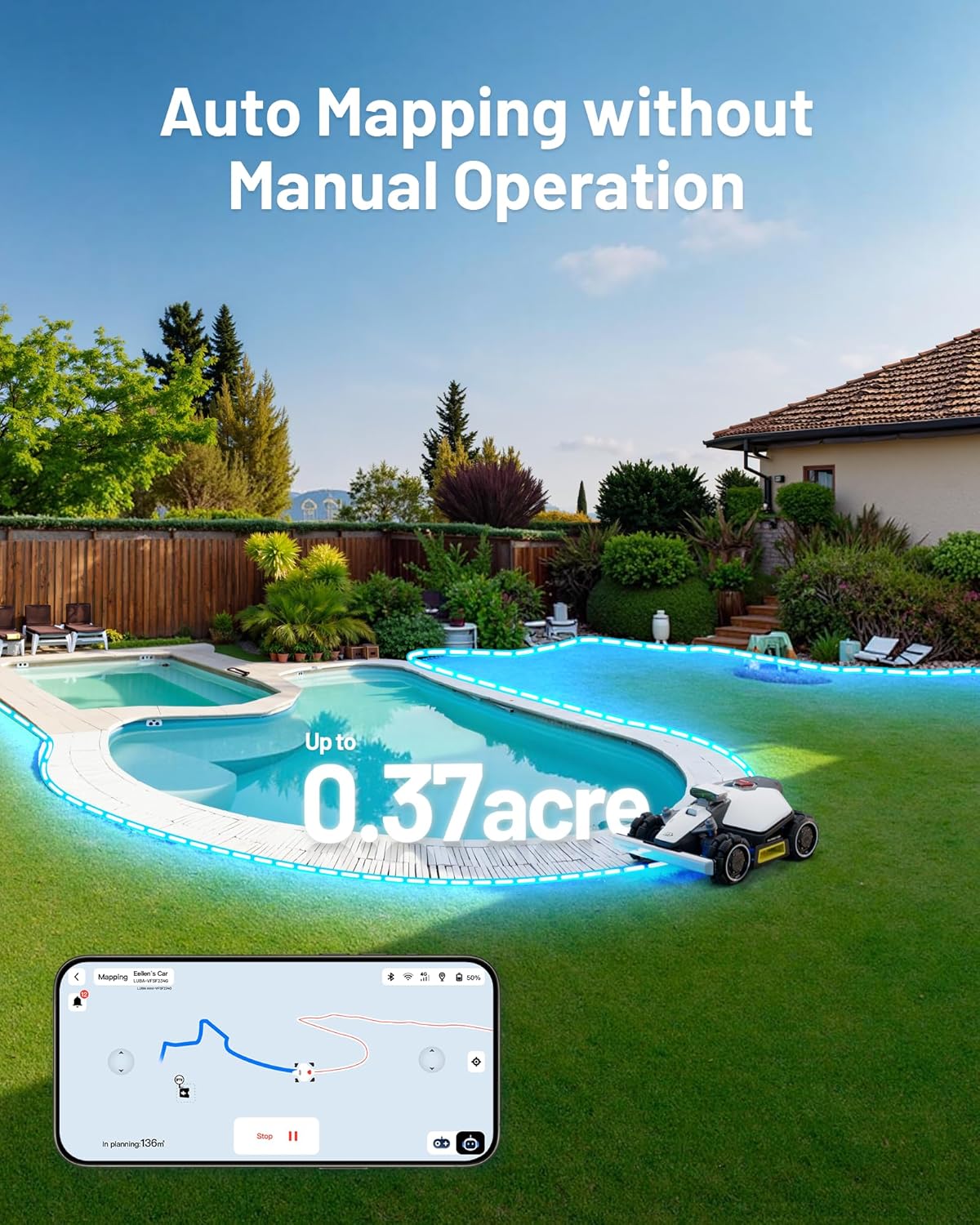 Mammotion LUBA Mini AWD 800H Robot Lawn Mower with 4G, Reception 0.2 Acre, Max. 0.25 Acre, All-Wheel-Drive for 80% Slope, UltraSense AI Vision+RTK Auto-Mapping, Cutting Height 2.2"-4.0"
